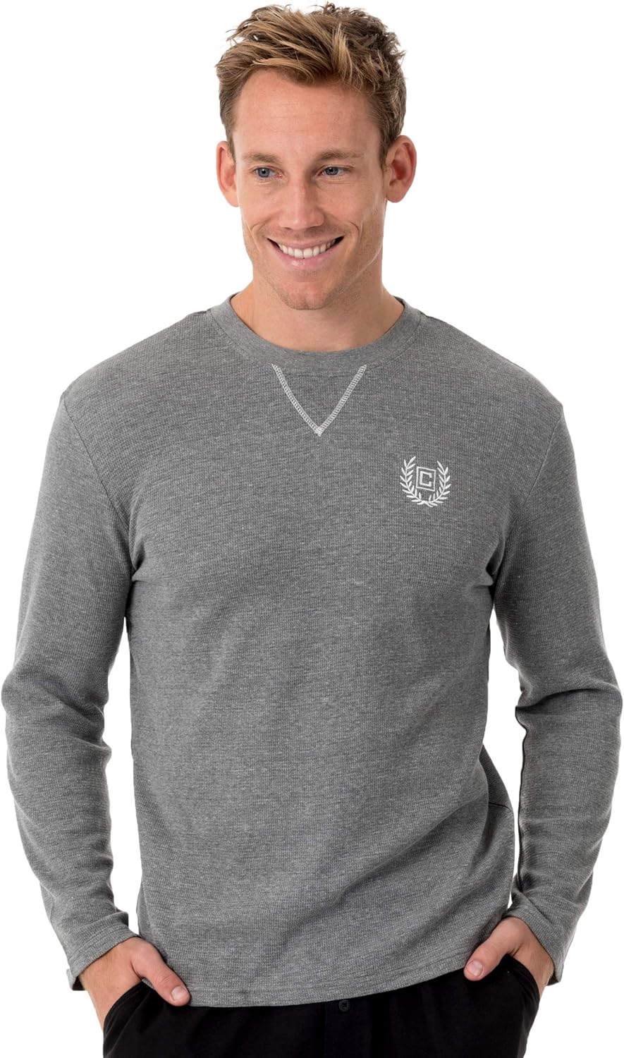 chaps 男式华夫格长袖圆领上衣